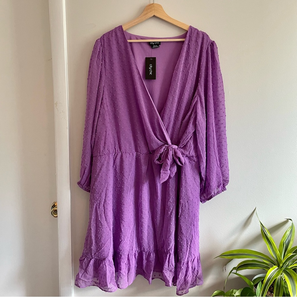 City Chic Purple Textured Dot Wrap Dress NWT